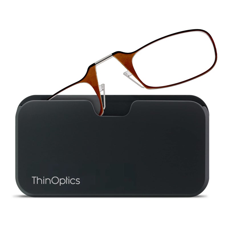 ثين أوبتيكس نظارات قراءة مستطيلة الشكل من ThinOptics Universal Pod، إطارات بنية/حافظة سوداء، 2 × + 2 - Image 3